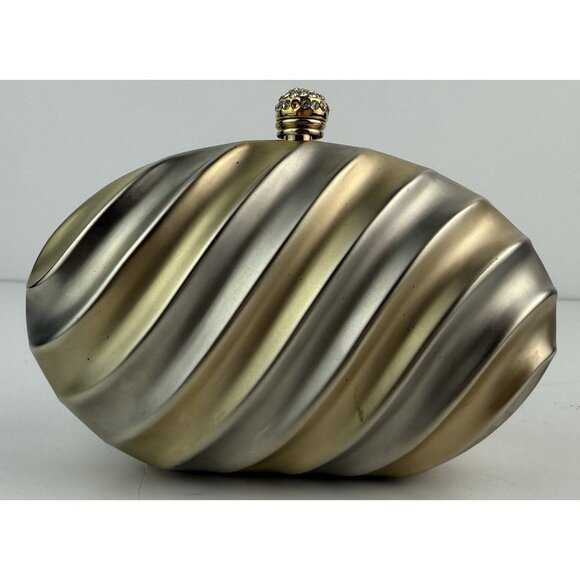 Vtg Harmony Italy 2-Tone Clamshell Evening Clutch Purse w/ Chain Jeweled Clasp - Picture 1 of 12